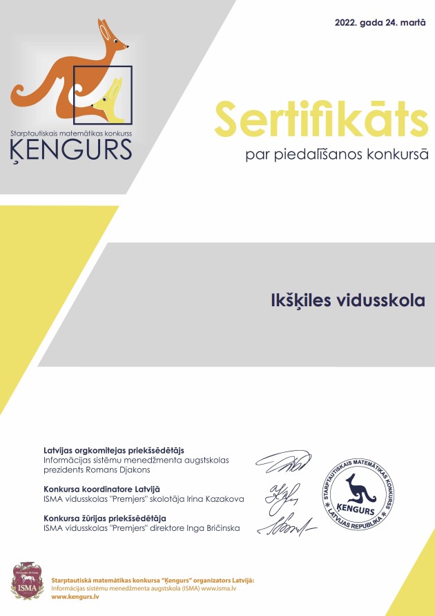 Pateicība par dalību konkursā Ķengurs